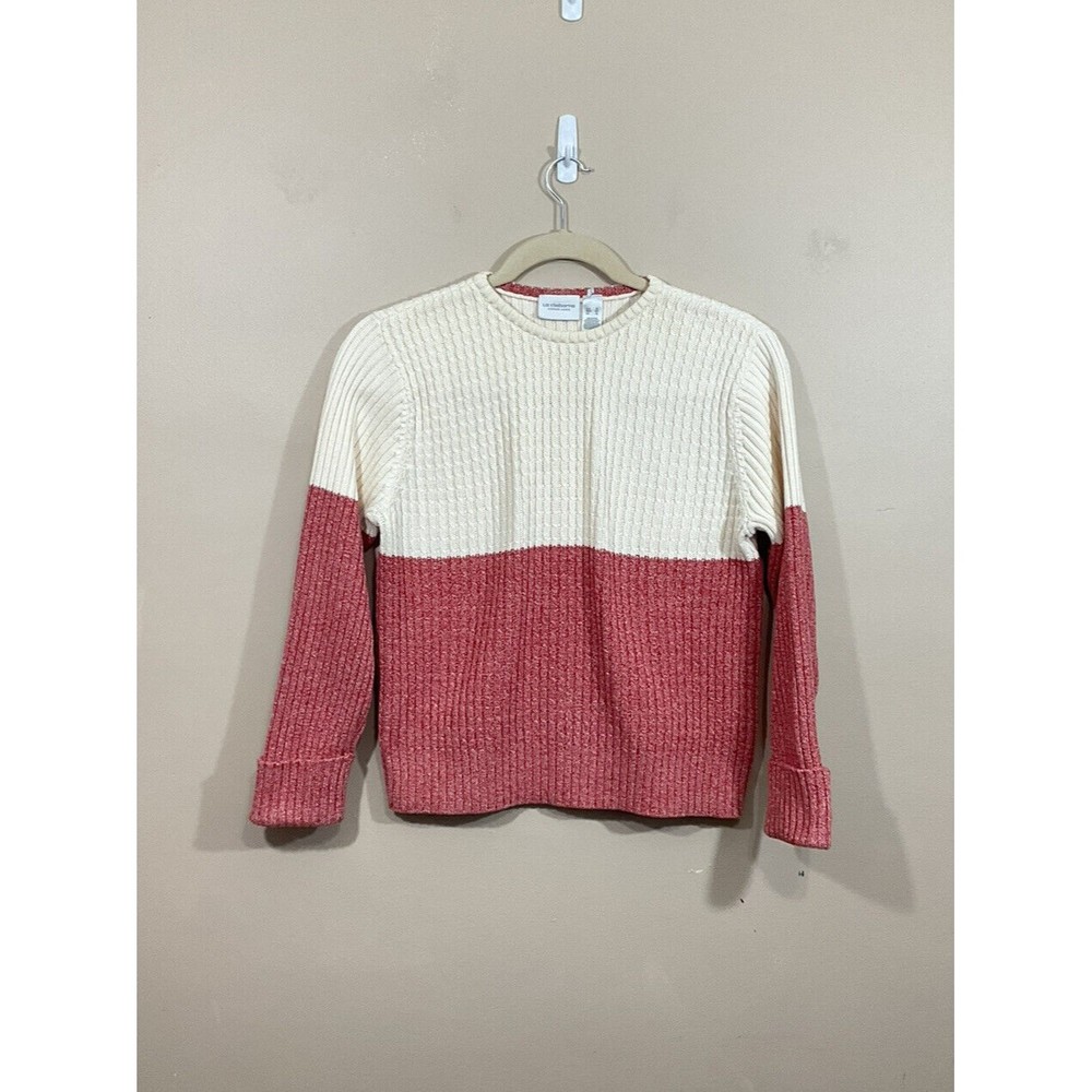 Liz Claiborne Womens Color Block Sweater Sz XL Cream Pink Y2K Coastal Minimalist